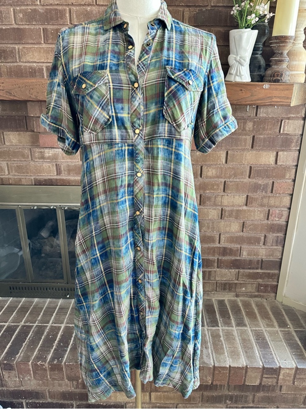 Ryan Michael Plaid Button-Down Midi Shirt Dress | Cottagecore Indie Grunge